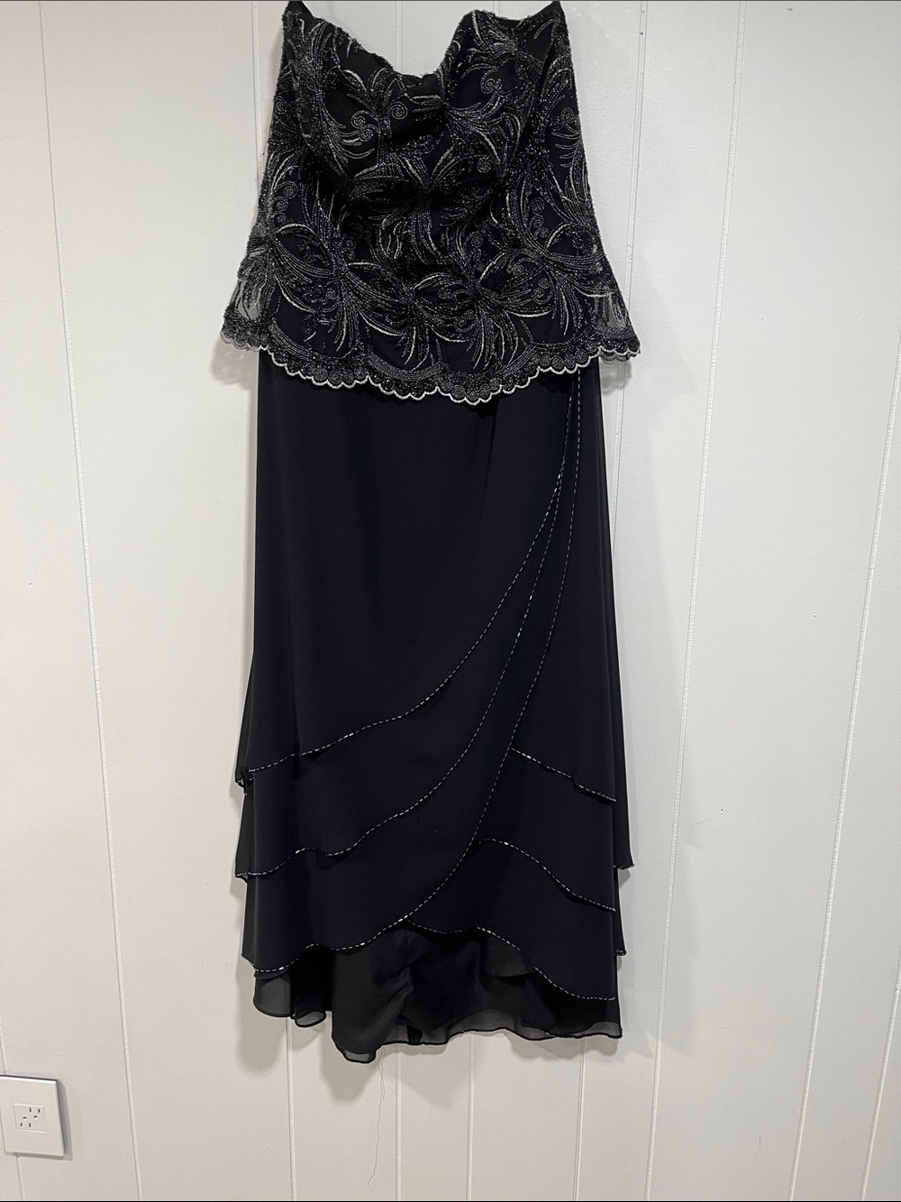 Obsessions Couture Black Tiered Midi Skirt with Beaded Overlay 14
